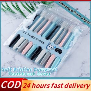 Ready Stock: 10pcs Macaron Japan Eco Toothbrush Portable Travel Toothbrush Safe Family Toothbrush Set With Protective Cover