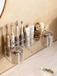 BANGJIE | 304 Stainless Steel Wall-Mounted Toothbrush Cup Rack No-Drilling
