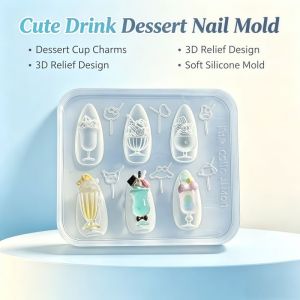 Summer Fruit Juice Drink Cup DIY 3D Nail Mold with Straw Silicone Mold for Nail Art Sand Ice Design One Piece