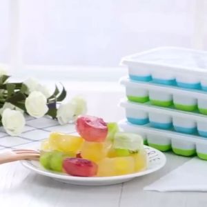 JD Home 🇲🇾 [Ready Stock] ❤ 14 Grids BPA FREE Silicone Ice Cube Maker Tray With Cover Freezer Stackable Ice Trays Baby Food Jelly Maker Mold Tray Containers Easy-Release / Bekas Ais Batu 冰块模具