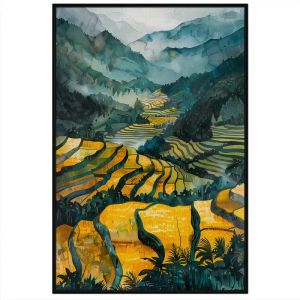 Tranh phong cảnh quê hươngcánh đồng lúa chín vàngphong cảnh ruộng bậc thang vùng miền núitranh treo tườngdán tường.CGI-502
