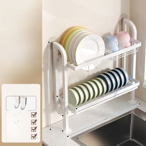 Nordic Style Kitchen Sink Dish Drainer Rack Narrow Edge Bowl Holder No Drilling Wall Mounted Dish Storage Small Dish Rack