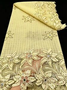 Nigerian Guipure Cord Lace Fabric 2026 High Quality 5Yards Water Soluble Knitted African Lace Fabric Party Dress for Women
