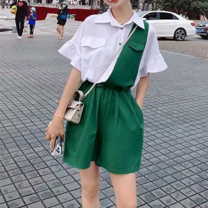 2876 False Two-Piece Patchwork One-Shoulder Strap Jumpsuit Summer New All-Matching Slimming Leisure Anti-Aging One-Piece Shorts