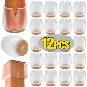 12Pcs Non Slip Silicone Table Foot Pad Floor Protector Mat Felt Bottom Wrapped Anti Scratch Furniture Table Legs Pads