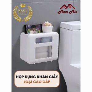 [MỚI] [Cao cấp] Hộp đựng giấy vệ sinh 2 tầng cao cấp dán tường hộp đựng khăn giấy kín nước có ngăn để điện thoại và các vật dụng - H005