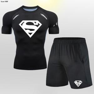 Mens Suit MMA Rashgard Male Quick Dry Exercise Workout Leggings Sportswear Compression T Shirt Shorts Clothing Fitness Training