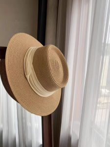 BILLI ZILLY | Womens Large Brim Sun Protection Straw Hat Handmade Flat Top Beach Casual Style Breathable Summer Cap British Style Hat