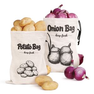 Reusable Onion Potatoes Storage Bag Large Drawstring Canvas Storage Bags With Side Zipper Keep Fresh Vegetable Fruit Organizer