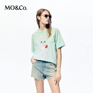 MO&Co. | Cute Cat Print Loose Drop-Shoulder Round Neck T-shirt