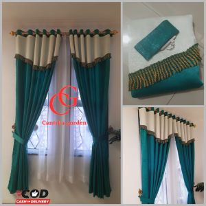 Gorden jendela pintu poni rumbai mewah 12ring embos terbaru tinggi 2 meter gordeng kekinian minimalis pintu kamar hijau tosca murah aestetic
