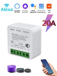 Tuya Thông Minh WiFi Switch 16A 20A Bộ Thu Relay Không Dây 100-240V DIY Mini Thông Minh Ngắt Tương Thích Với Alexa Google Cuộc Sống Thông Minh