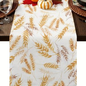 1 Piece Harvest Theme Table Runner with Golden Wheat Ear Pattern Suitable for Restaurant Home Autumn Harvest Party Pastoral Style Decoration Market Display.