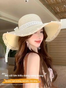 Cgediao | French Lace Butterfly Knot Straw Hat Women Summer Vacation Style Large Brim Sunshade Sun Hat Beach Sand Beach Sun Hat