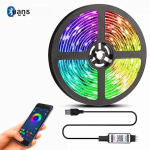 1/2/3/5M USB ไฟ LED Strip RGB 5050 บลูทูธ APP ควบคุม LED ไดโอดตกแต่งสําหรับห้องนั่งเล่นโคมไฟริบบิ้น