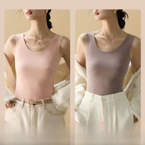 MiiOW | Áo vest lót lông cừu dày ấm áp cho nữ MiiOW Áo lót bên trong mùa thu đông có đệm ngực Áo sơ mi cơ bản không tay cổ tròn màu trơn