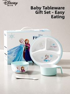 Disney |  Frozen Childrens Cartoon Cutlery Set Baby Spoon Bowl Gift Box Four-Piece Set Girls Kids Mealtime Accessories Dishware