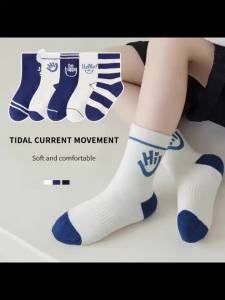 Striped Sports Children Boys Mid-calf Socks Letter Cool Skin-friendy Comfortable Cotton Solid Anti-pilling Socks For Kids Boys