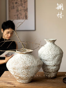 Retro Ceramic Flower Vase Handmade New Chinese Style Simple And Natural Snowy Great Wall Decoration Antique And Rustic Home Decor