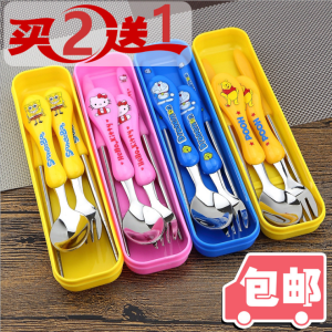 304 Childrens Cartoon Tableware Set Student Portable Baby Cute Stainless Steel Spoon Fork Chopsticks 3-Piece Set