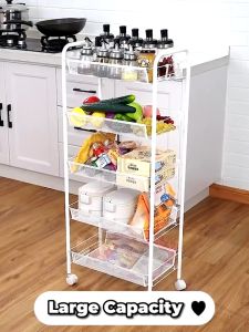 3/4/5 Kitchen Organizer Storage Rack with Wheels Organizer Metal Utility Trolley Cart Bathroom Organizer