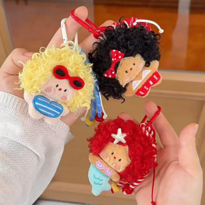 Móc khóa bông thời trang cô gái tóc xoăn thỏ treo trang trí mini nhỏ xinh con vật cưng cute quà tặng học sinh đẹp xinh giá rẻ