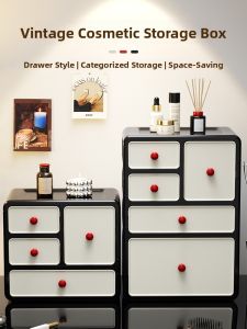 Desktop Makeup Organizer Box Multi-Layer Drawer Style Cosmetic Storage Rack Simplistic Rectangular Plastic Divided Cover