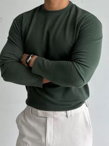 Mens Autumn Winter Half High Collar Pure Color Base Shirt Warm Casual Sports Fitness Hoodie White Outerwear Elastic Long Sleeve