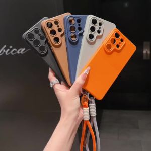 For Samsung Galaxy S26 S23 S24 S25 Ultra Plus FE A57 A55 A56 A53 A54 A37 A36 A35 A34 A17 A16 A15 14 Wrist Strap Matte Phone Case