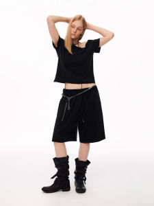 Loose Irregular Off-shoulder Rope-adjustable T-shirt and Capri Pants Set