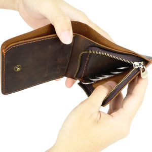 Royal Bagger Short Wallets for Men Crazy Horse Leather Slim Card Holder Genuine Cowhide Simple Vintage Zipper Coin Purse 1583