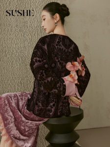 SUSHE | Chinese Vintage Style Embossed Jacquard Voile Color-blocking Loose Outerwear