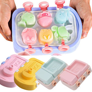 Food Grade Cartoon Silicone Popsicle Mold / 6-Hole Boat Minivan Shaped Ice Cream Tray / Reusable Easy Release Ice Lolly Making Box with Lid for Kids Summer Homemade DIY Dessert