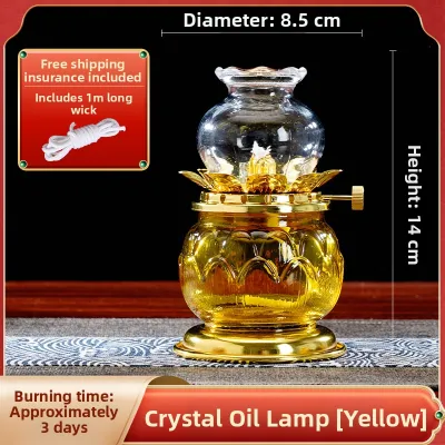 Crystal Oil Lamp for Buddha Home Use Long Burning Windproof Liquid Lamp Lotus Base Decorative Candleholders Chinese Style