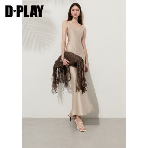 D-PLAY | Đầm Camisole Satin Hồng Pháp Mới Hè kèm Khăn Quàng