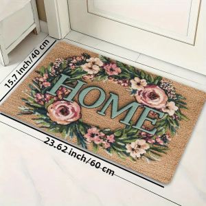 VIKAMA HOME Vòng Hoa Thảm Chùi Chân Phong Cách Cổ Điển Hoa Mẫu Đơn In Hình Vòng Hoa Chống Trượt Thảm Trải Sàn Thấm Nước Cho Cửa Trước Lối Vào Trang Trại