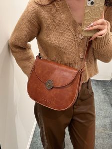 2025 New Commuter Saddlebag Womens Fashionable Versatile High-Quality Single Shoulder Crossbody Bag Leather Handbag