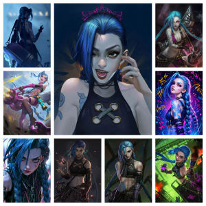 LOL นางเอก DIY เพชรจิตรกรรมชุด Jinx โปสเตอร์การ์ตูนเพชรเย็บปักถักร้อยเกมแฟนตกแต่งบ้านผู้ใหญ่ Handmade ของขวัญ