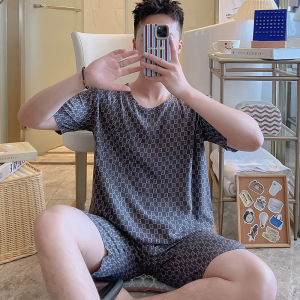 ชุดฤดูร้อนชุดนอนแขนสั้นสำหรับผู้ชายชุดใส่อยู่บ้านผ้าป๊อปปลิ้นผ้าฝ้ายใส่ออกไปข้างนอกได้สำหรับวัยรุ่นชุดฤดูร้อนไซส์ใหญ่พิเศษ