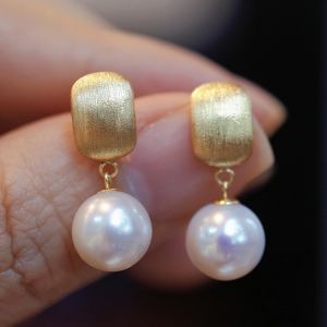 Montagne Jewelry 18k Pure Gold Earrings Elegant Design Fine Jewellery Natural 8-9mm White Pearl Earrings Stud Earring