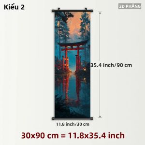 VIKAMA Nhật Bản Torii Cuộn Thảm Trang Trí Tường Phong Cảnh Phương Đông Với Thiết Kế Cabin Rừng Sông Vải Polyester Poster Để Trang Trí Nhà