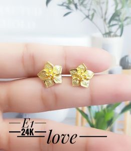 Anting Tusuk Giwang Patem Bunga Warna Gold Emas 24K 0331aa