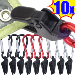 10PCS Tent Fixing Alligator Clips with carabiner Outdoor Camping Tent Canopy Pull Point Hook Windproof Fixing Clip Outdoor Survival EDC Tool