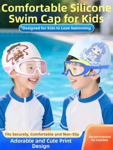 SHENWO | Comfortable Waterproof Swim Cap for Girls and Boys Cartoon New Design