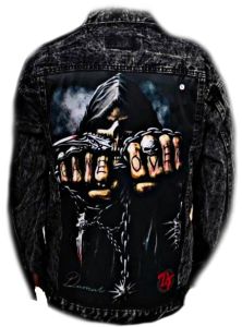 Jaket Jeans Pria Wanita Trendy & Digital Print Tempel Belakang Size L & XL Distro Bandung