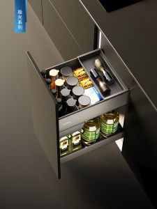 Double Layer Drawer Style Aluminum Alloy Seasoning Basket Kitchen Cabinet Storage Rack Modern Design Pull out Tray Organizer