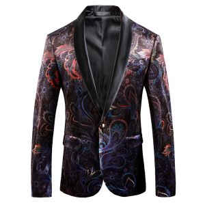 Suit for Men Plus Size American Design Stylish Personality Pattern Singer Banquet Dinner JS Prom Luxury Male Tuxedo