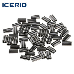 ICERIO 100pcs 6 Sizes Black Double Barrel Copper Sleeves for Mono Steel Wire Crimps Tube Connectors For Saltwater Fishing Rigs