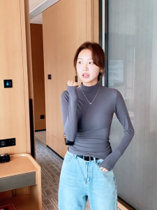 Stella Fashion Half Turtleneck Bottoming Shirt Womens Fall and Winter Western Style Mid Collar Pullover Long Sleeve Top