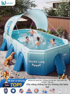 GWYNET | Inflatable-Free Foldable Childrens Swimming Pool with Sunshade